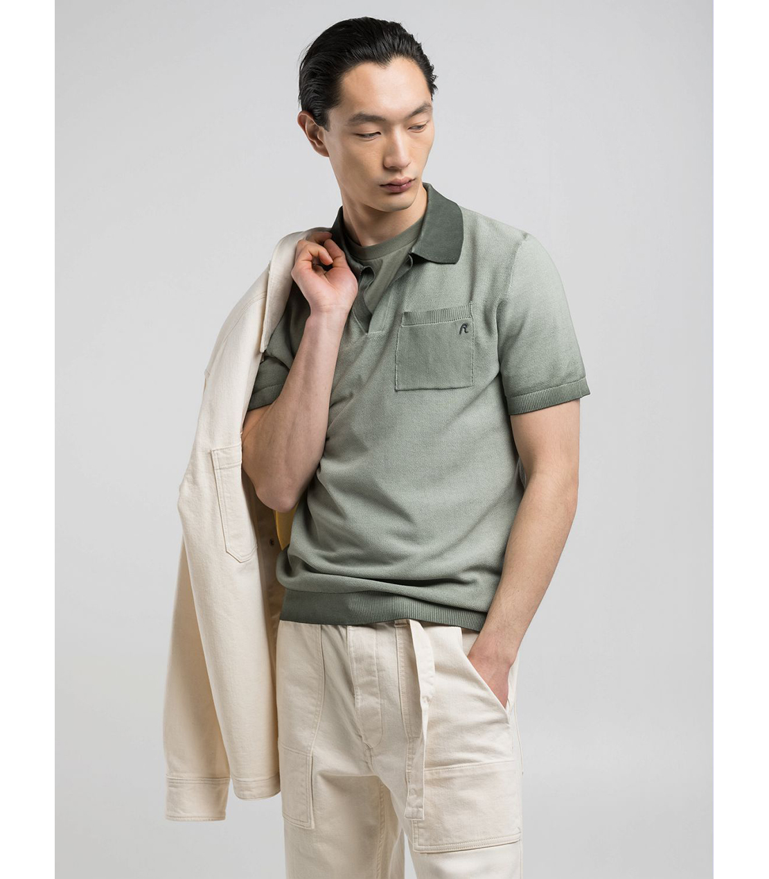 コットンPOLO半袖ニット 詳細画像 オリーブ 3